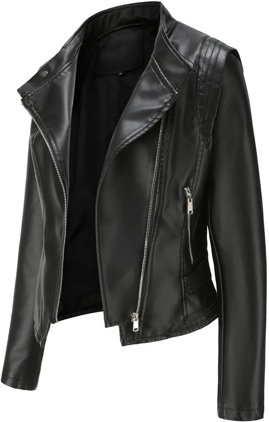 Women's Faux Leather Jackets,Zip Up Motorcycle Jacket Slim Fit Lapel Open Front Windproof Moto Biker Outwear Coats