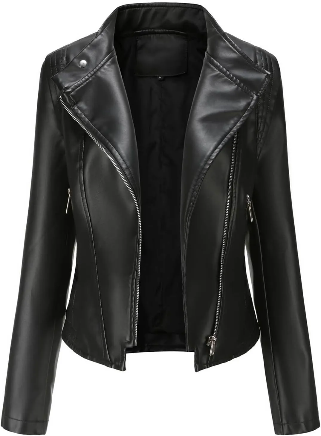 Women's Faux Leather Jackets,Zip Up Motorcycle Jacket Slim Fit Lapel Open Front Windproof Moto Biker Outwear Coats