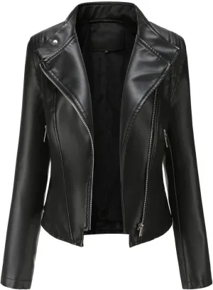 Women's Faux Leather Jackets,Zip Up Motorcycle Jacket Slim Fit Lapel Open Front Windproof Moto Biker Outwear Coats