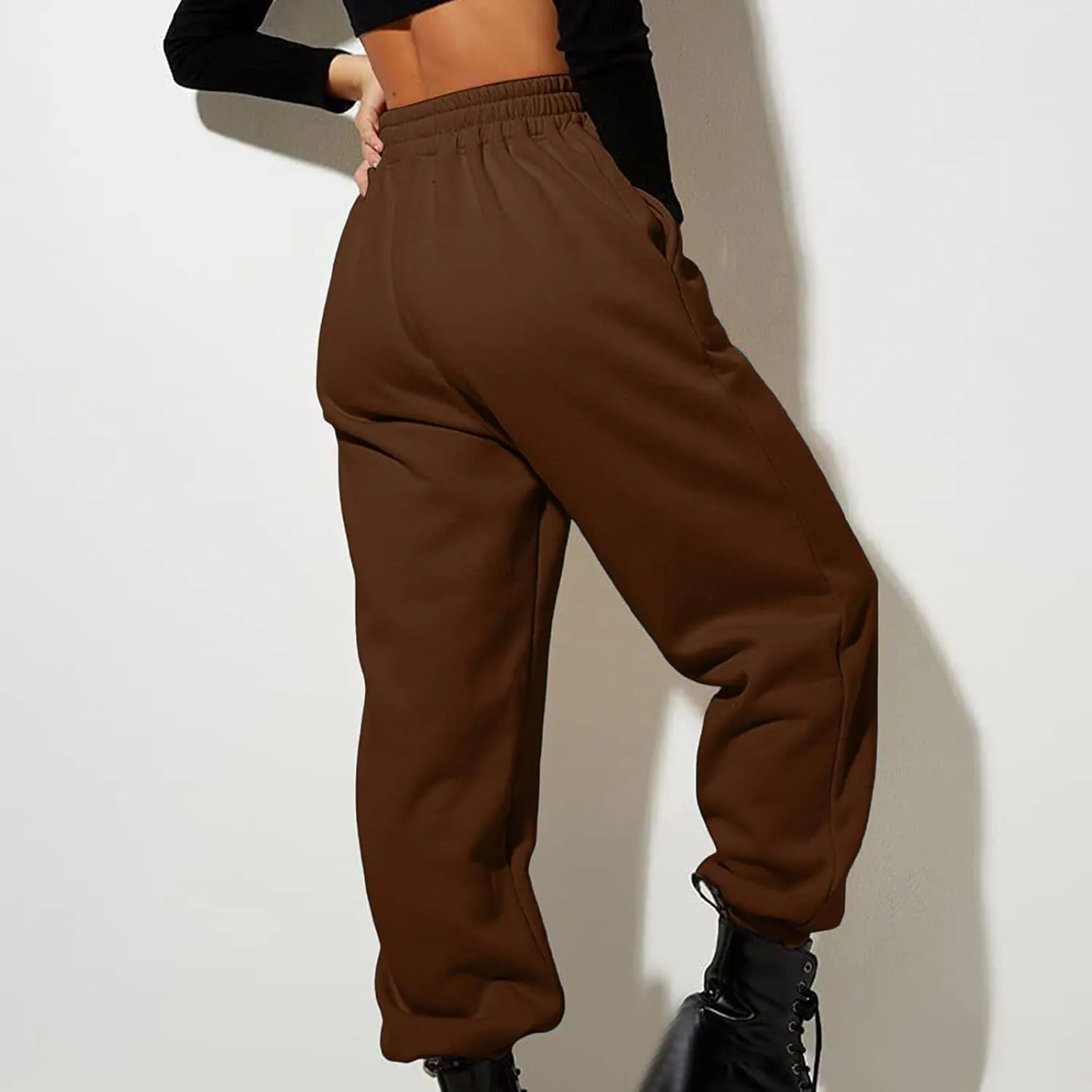 Women's Fleece Lined Joggers High Waisted Sweatpants Drawstring Strech Jogger Workout Active Baggy Lounge Bottoms
