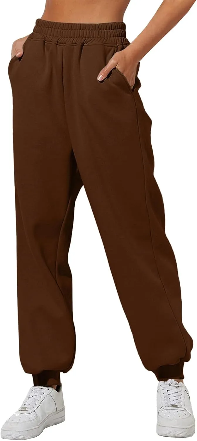 Women's Fleece Lined Joggers High Waisted Sweatpants Drawstring Strech Jogger Workout Active Baggy Lounge Bottoms