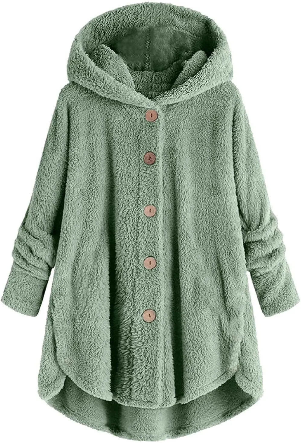 Womens Fuzzy Sherpa Hooded Jacket Fall 2024 Shaggy Fleece Soft Warm Coat Long Sleeve Button Down Cardigan Sweaters