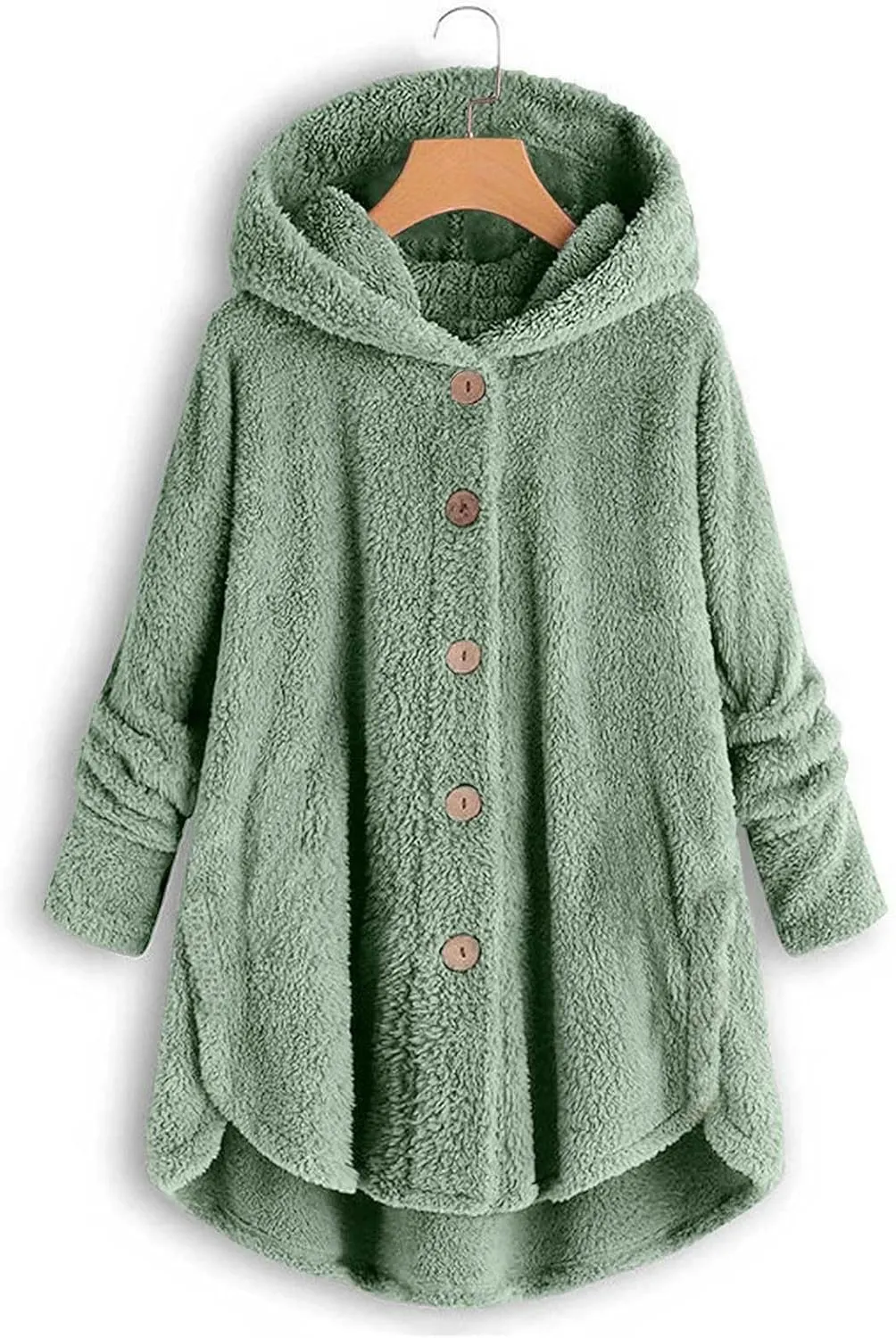 Womens Fuzzy Sherpa Hooded Jacket Fall 2024 Shaggy Fleece Soft Warm Coat Long Sleeve Button Down Cardigan Sweaters