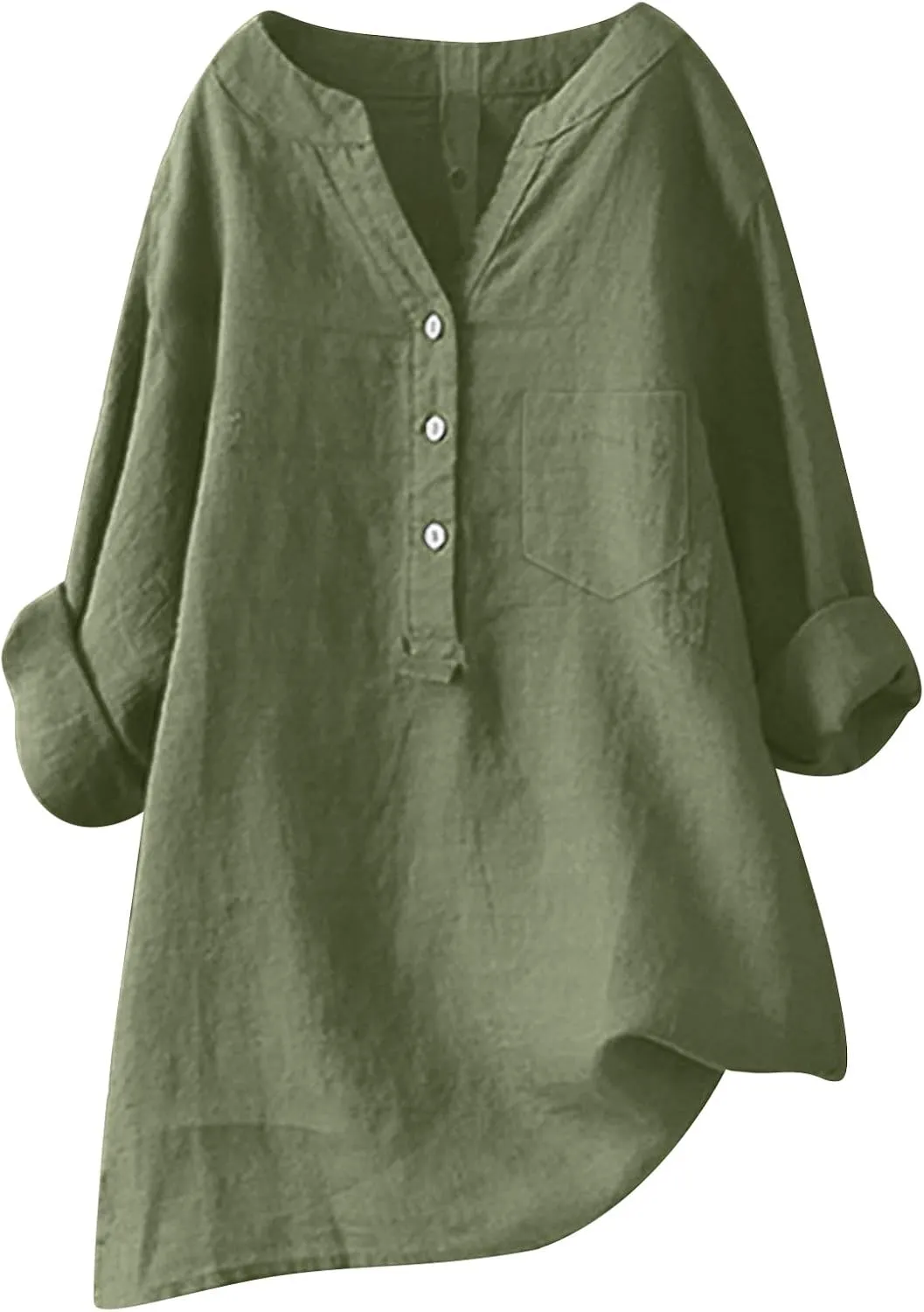 Women's Linen Shirts Summer Cotton Linen Solid Short Sleeve T Shirts Casual Loose Fit Trendy V Neck Blouses