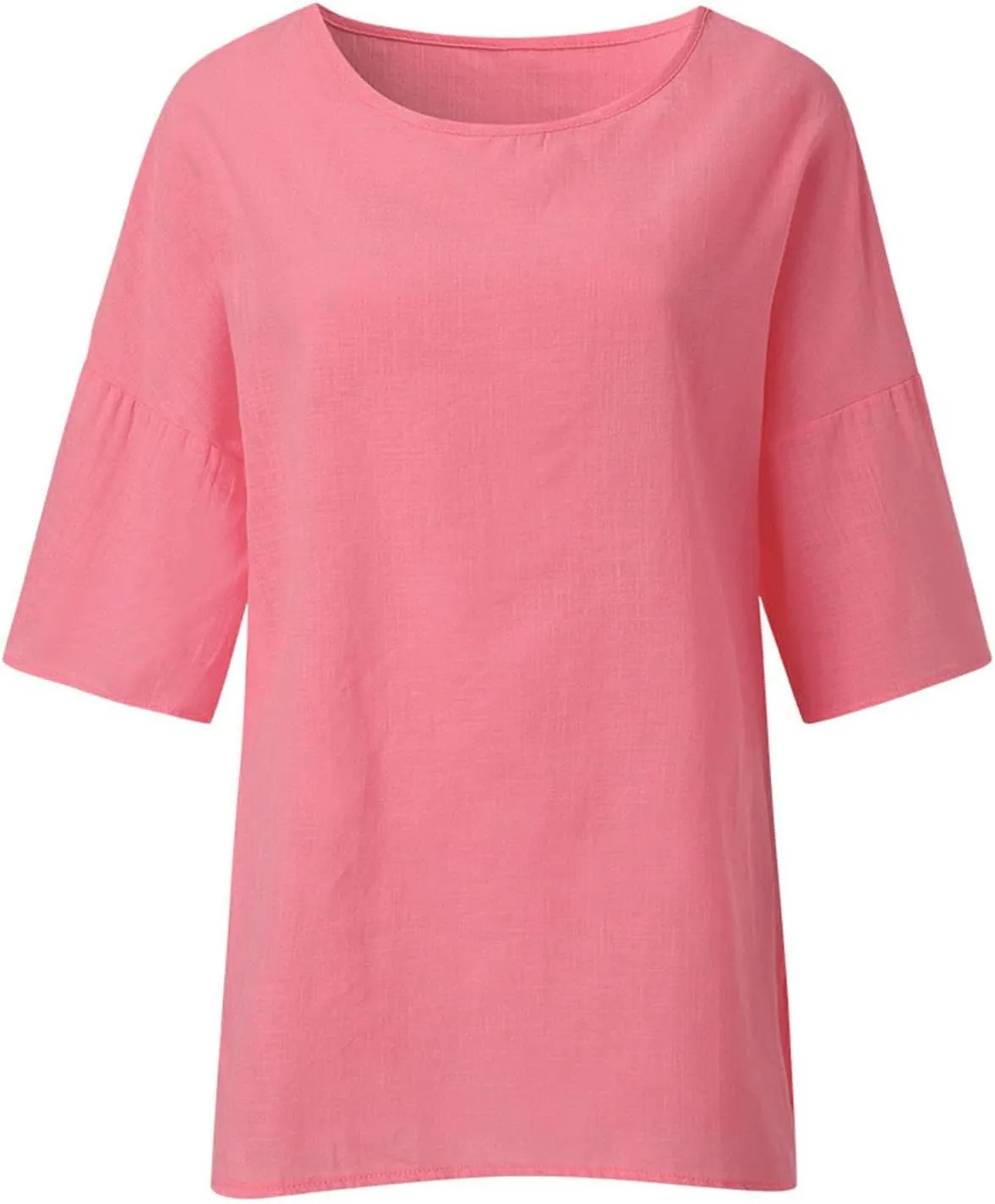 Women's Linen Shirts Summer Linen Bohemian Long Sleeve Tunic Tops Casual Loose Fit Basic Crewneck Tshirts
