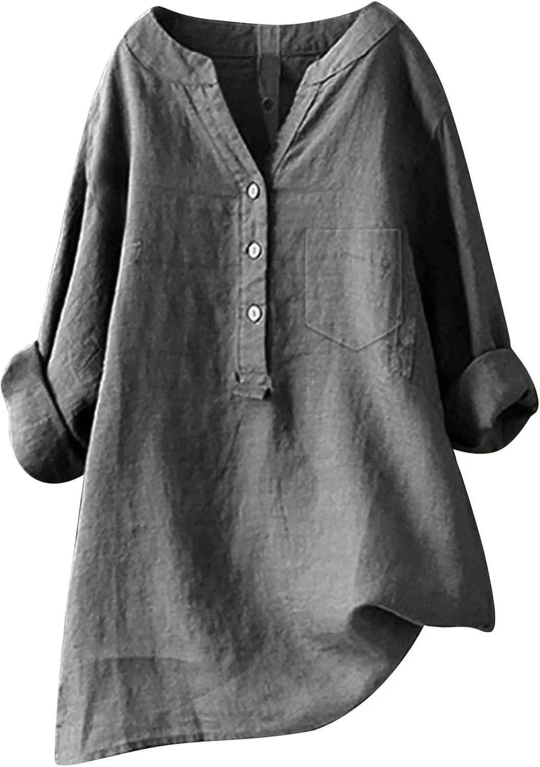 Women's Linen Shirts Summer Linen Boho Long Sleeve Tunic Tops Casual Loose Fit Trendy V Neck Blouses Top