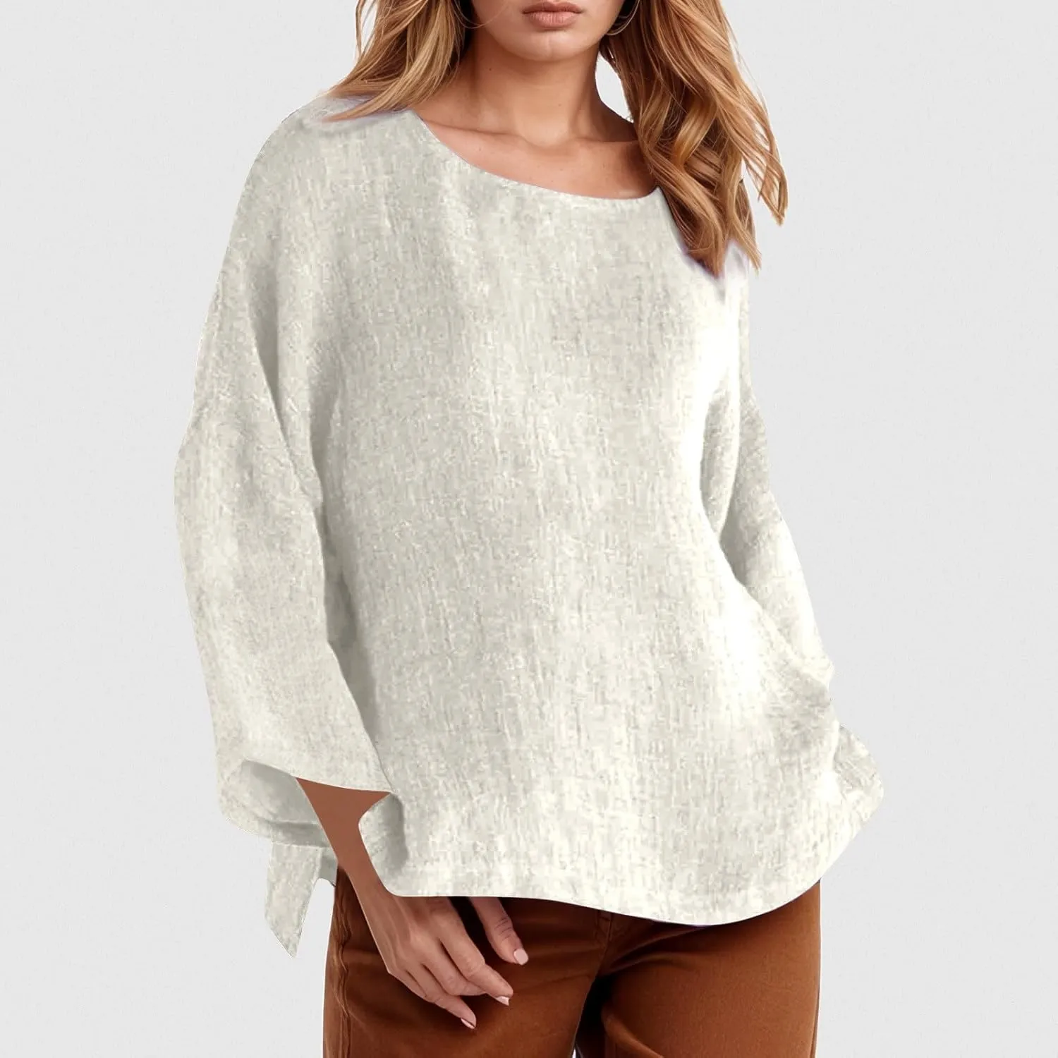 Women's Linen Shirts V-Neck Button Down Blouses Collared 2025 Fashion Tops Long Sleeve Loose Fit T Shirt