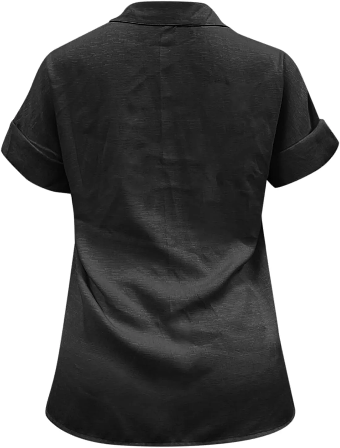 Women's Linen Shirts V Neck Button Up Blouse Lapel Collar Basic Tee Shirt Short Sleeve Loose Tunics Top