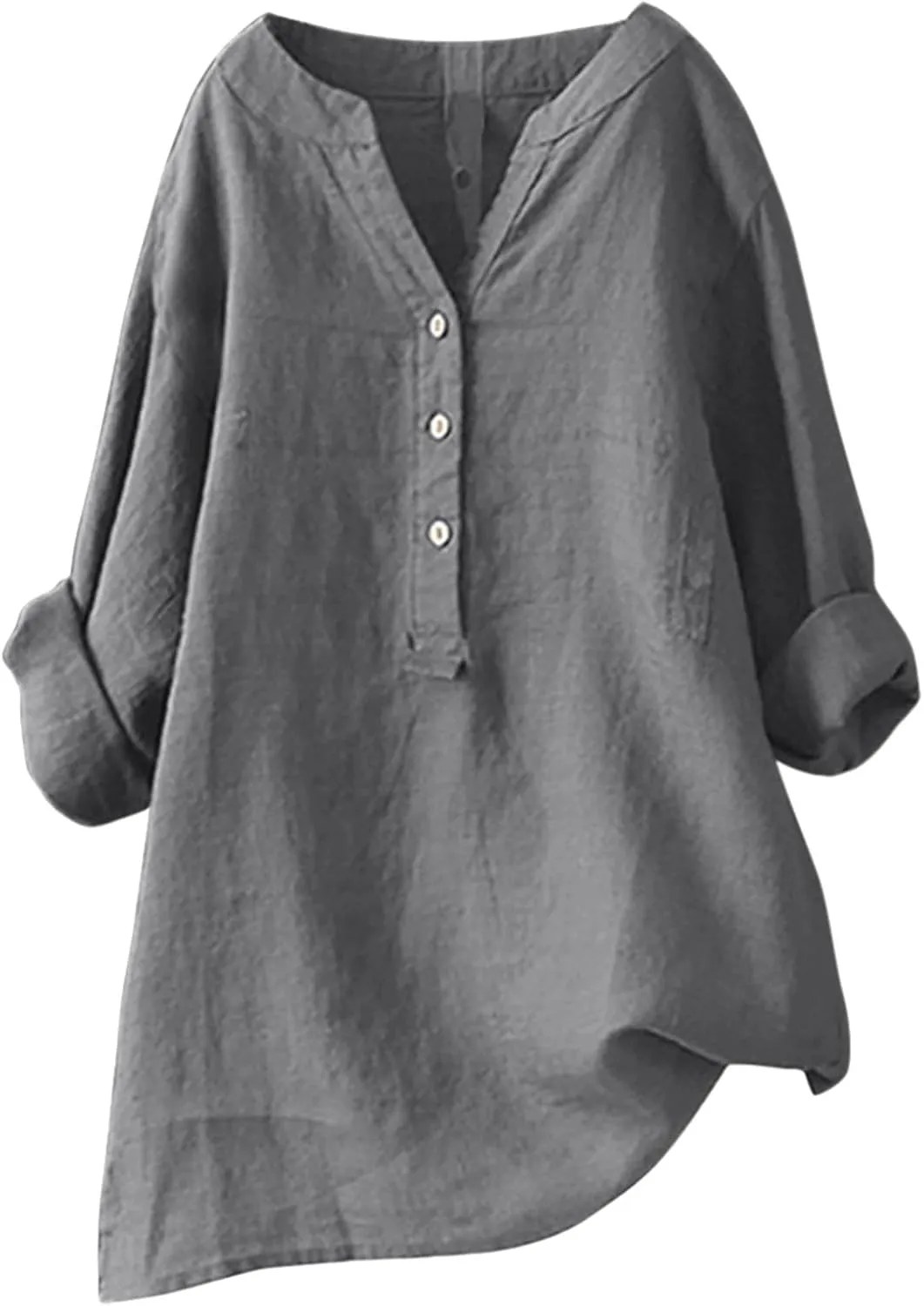 Womens Linen Shirts V Neck Buttons Blouses Floral Boho Dressy Tshirts Short Sleeve Loose Shirt