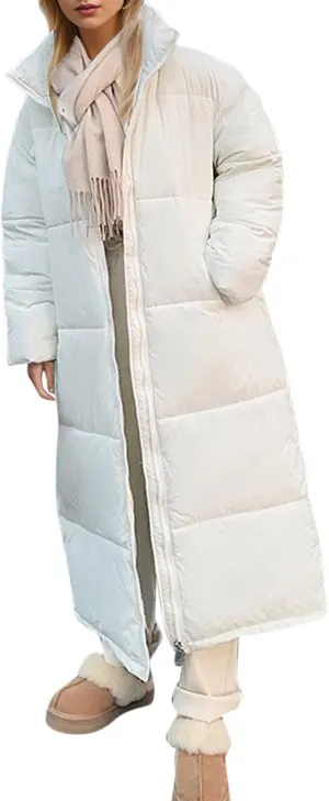 Women's Long Puffer Jacket Oversized Quilted Casual Warm Winter Coat Zip Up Down Jacket Parkas with Pockets Outerwear