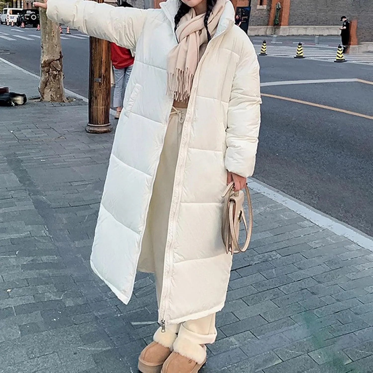 Women's Long Puffer Jacket Oversized Quilted Casual Warm Winter Coat Zip Up Down Jacket Parkas with Pockets Outerwear