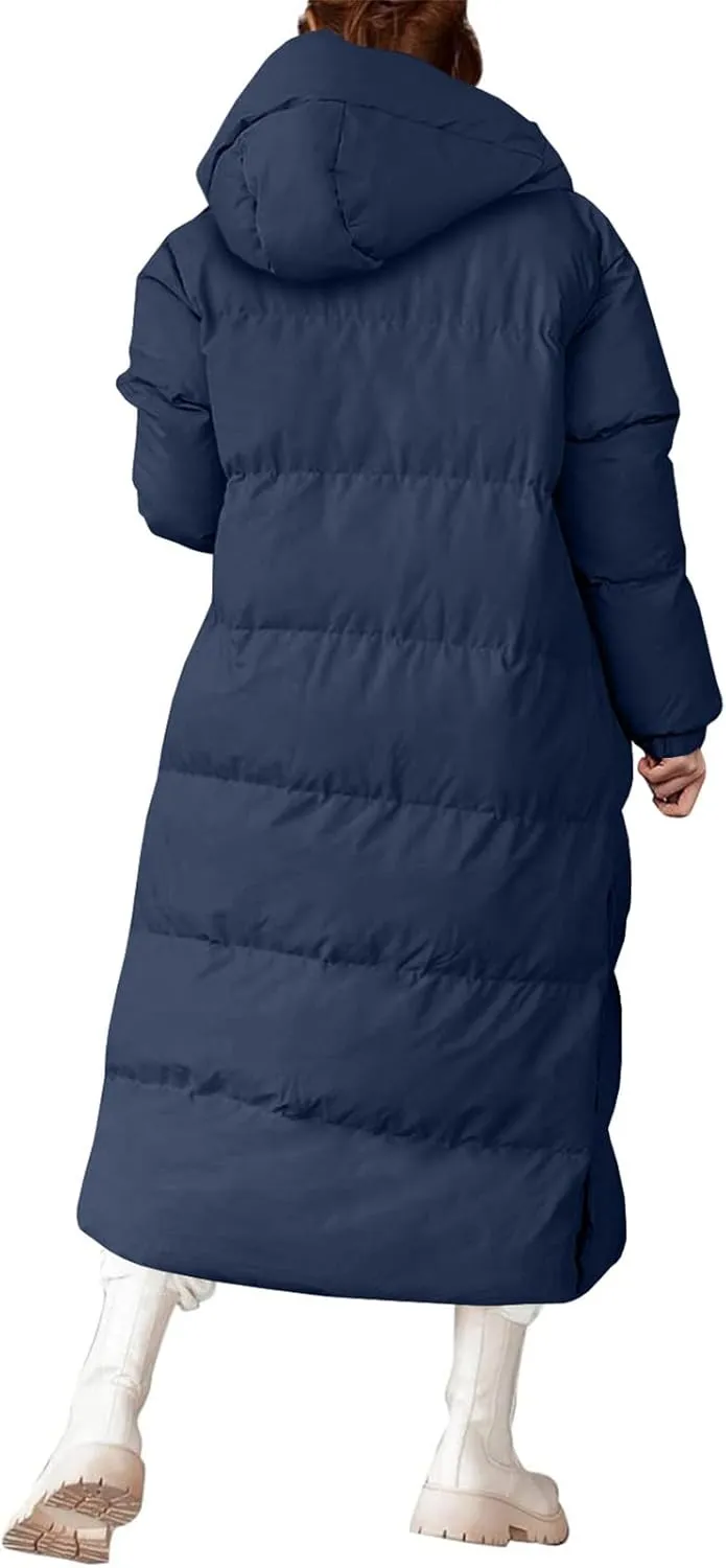 Womens Long Puffer Jackets Fashion Trench Coat 2024 Thickened Coat Hooded Deep Pockets Ladies Warm Winter Jacket