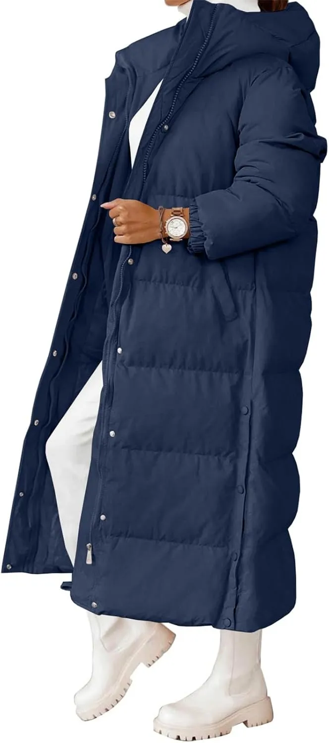 Womens Long Puffer Jackets Fashion Trench Coat 2024 Thickened Coat Hooded Deep Pockets Ladies Warm Winter Jacket