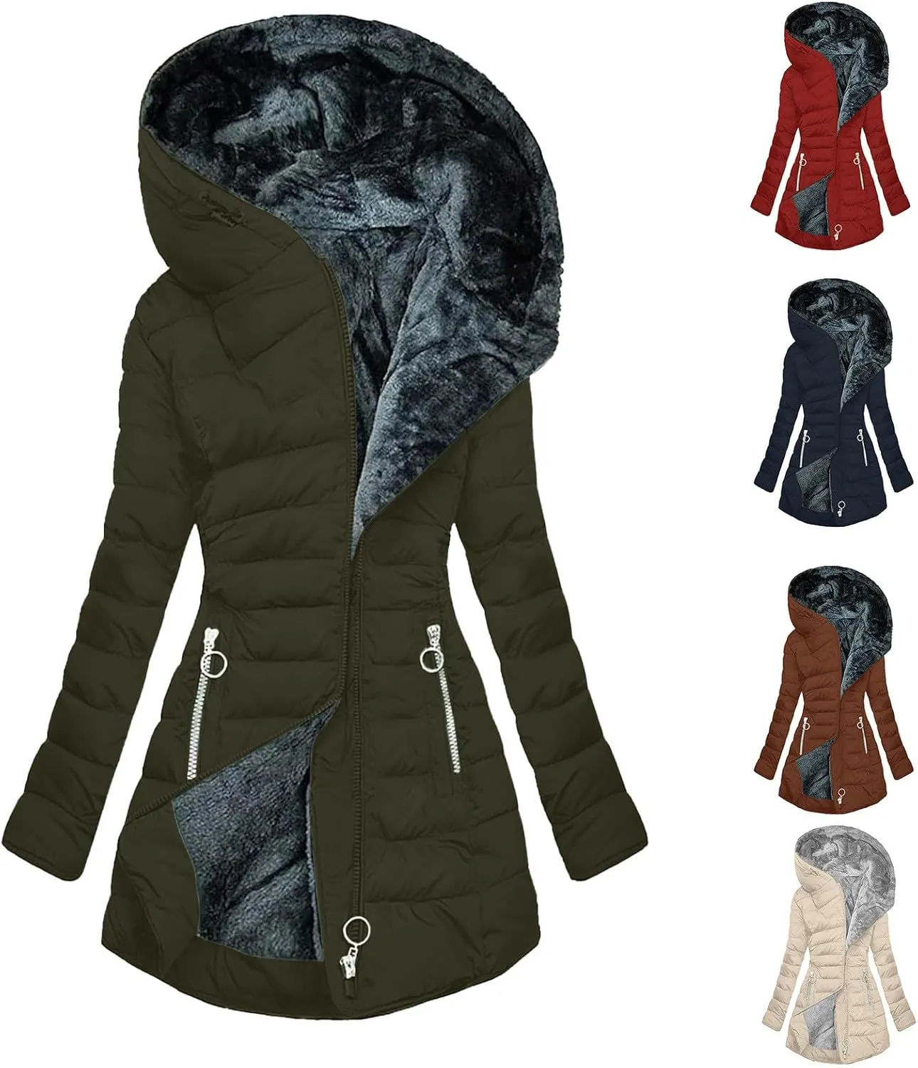 Womens Long Winter Coats Fleece Lined Warm Puffer Jacket Waterproof Windproof Thicken Parkas Outwear With Fur Hood