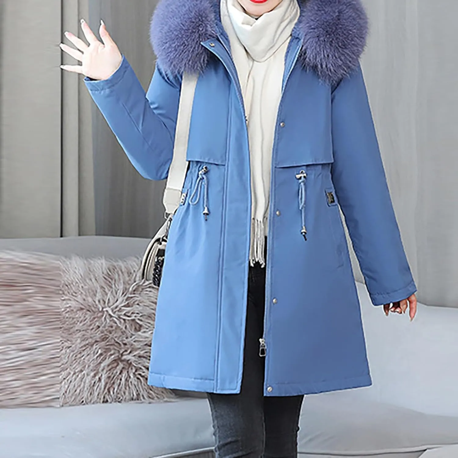 Women's Long Winter Quilted Puffer Coat Warm Maxi Down Jacket Faux Fur Fleece Hood Parka Outerwear with Hooded