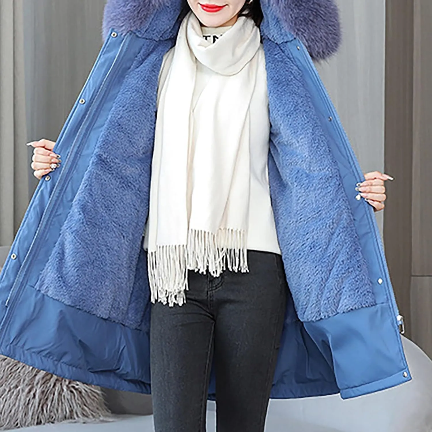 Women's Long Winter Quilted Puffer Coat Warm Maxi Down Jacket Faux Fur Fleece Hood Parka Outerwear with Hooded