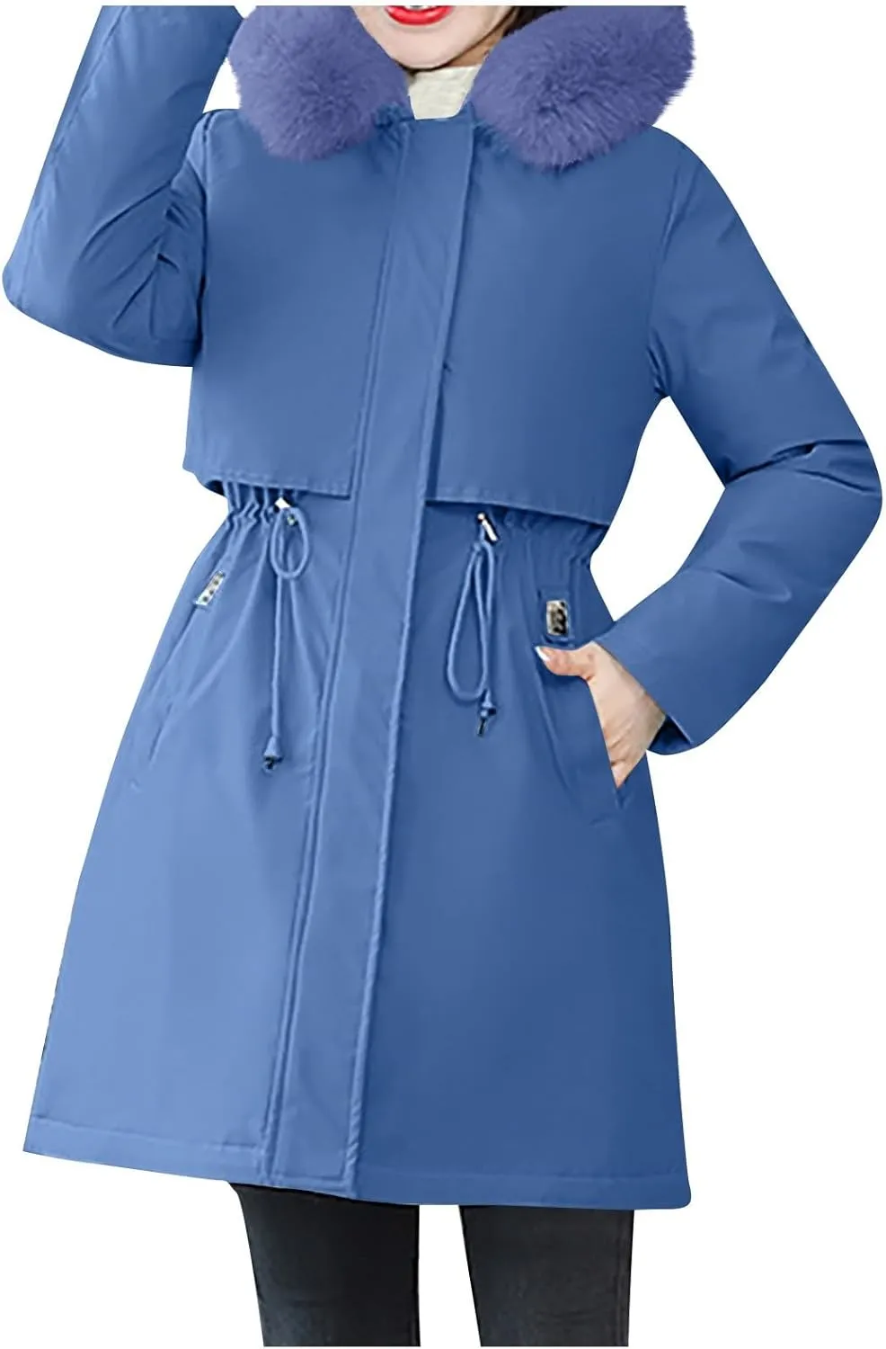 Women's Long Winter Quilted Puffer Coat Warm Maxi Down Jacket Faux Fur Fleece Hood Parka Outerwear with Hooded