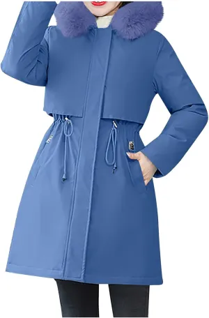 Women's Long Winter Quilted Puffer Coat Warm Maxi Down Jacket Faux Fur Fleece Hood Parka Outerwear with Hooded