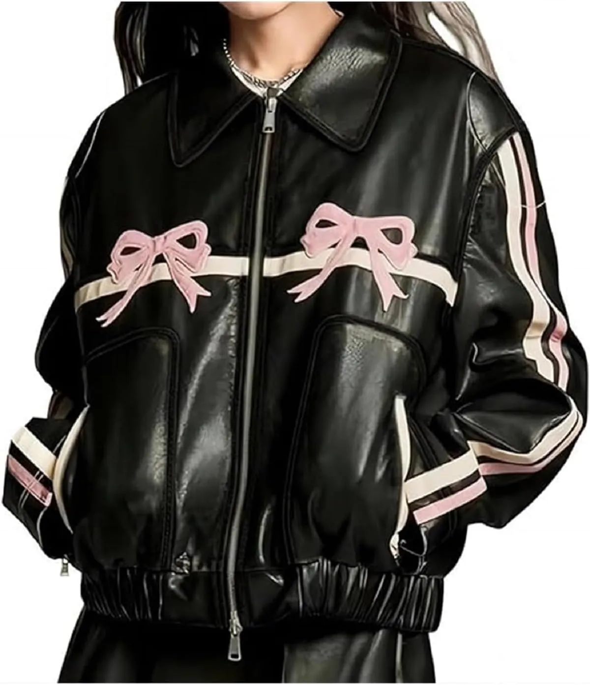 Womens Oversized Leather Jackets Mens Faux Leather Bomber Jacket 90s Vintage Biker Racing Moto Jackets