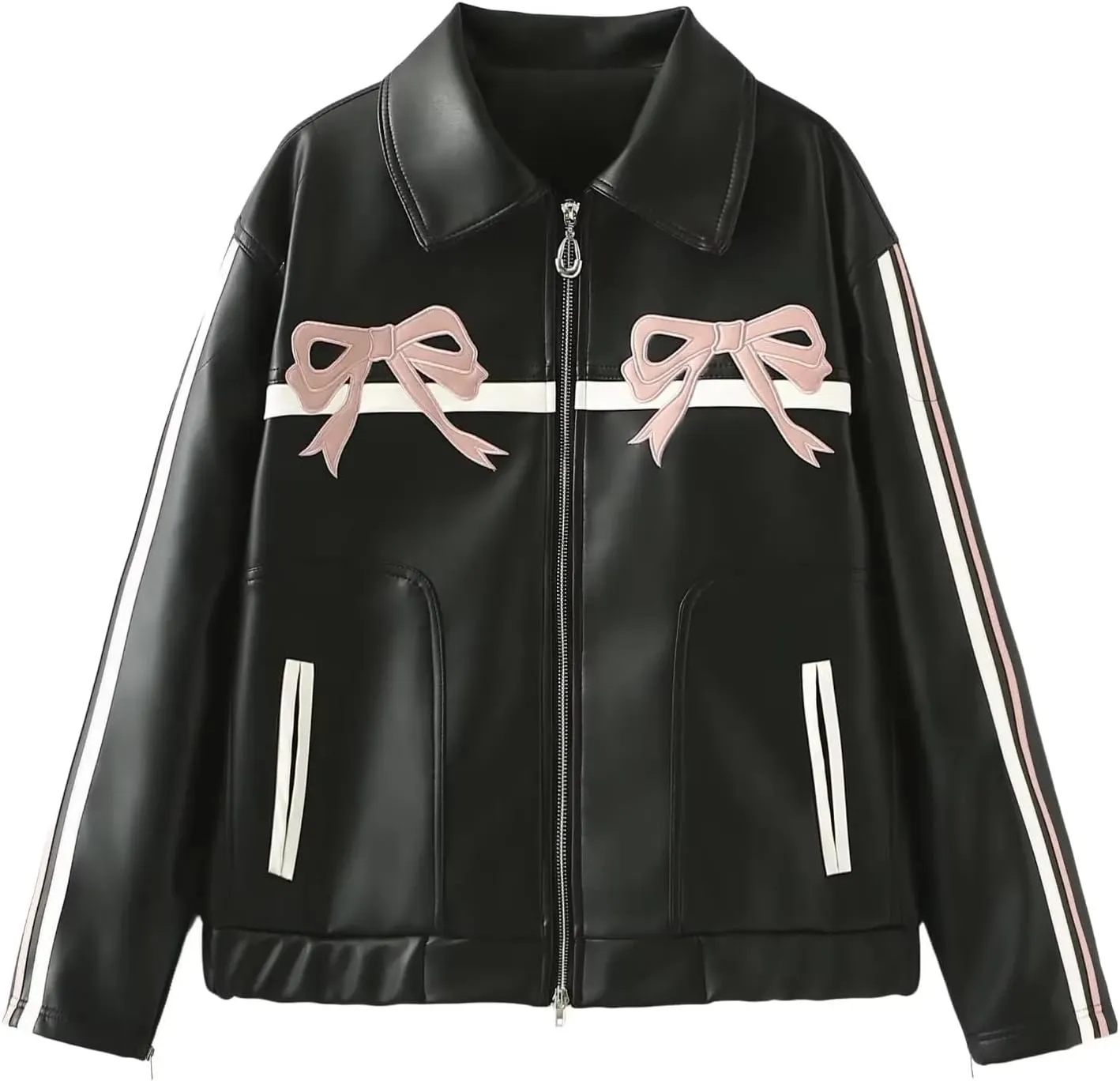 Womens Oversized Leather Jackets Mens Faux Leather Bomber Jacket 90s Vintage Biker Racing Moto Jackets
