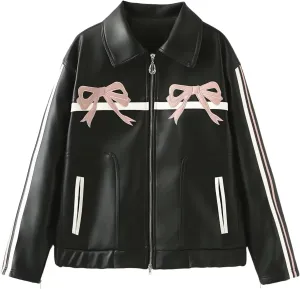 Womens Oversized Leather Jackets Mens Faux Leather Bomber Jacket 90s Vintage Biker Racing Moto Jackets