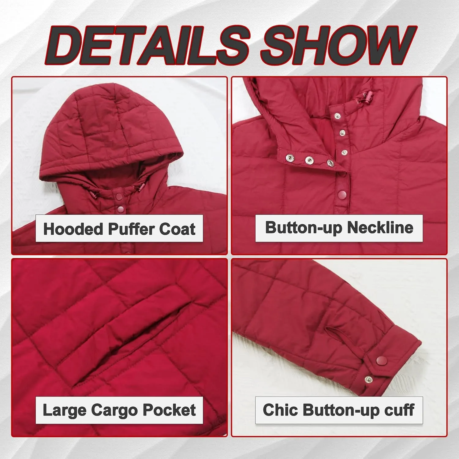 Womens Oversized Puffer Jacket Long-Sleeve Hooded Puffer Coat Packable Hooded Lightweight Warm Winter Coat Tops