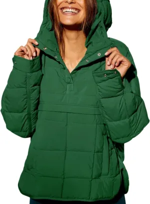 Womens Oversized Puffer Jacket Long-Sleeve Hooded Puffer Coat Packable Hooded Lightweight Warm Winter Coat Tops