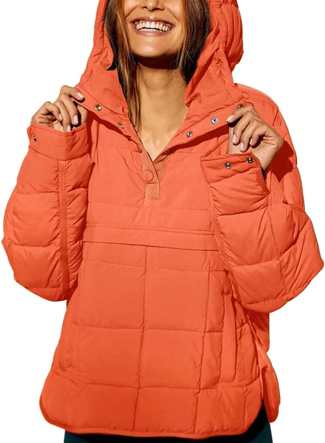 Womens Oversized Puffer Jacket Long-Sleeve Hooded Puffer Coat Packable Hooded Lightweight Warm Winter Coat Tops