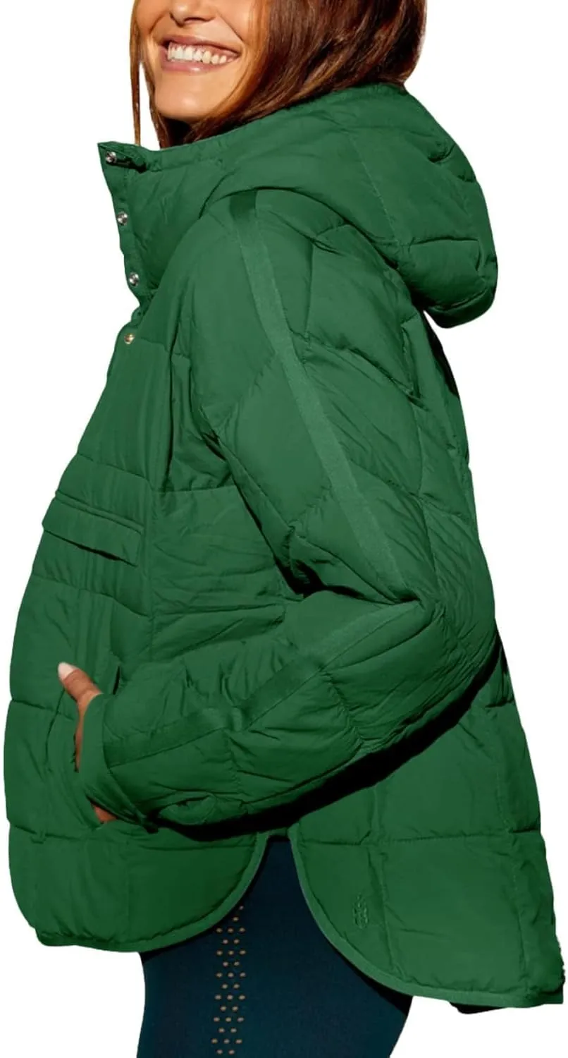 Womens Oversized Puffer Jacket Long-Sleeve Hooded Puffer Coat Packable Hooded Lightweight Warm Winter Coat Tops