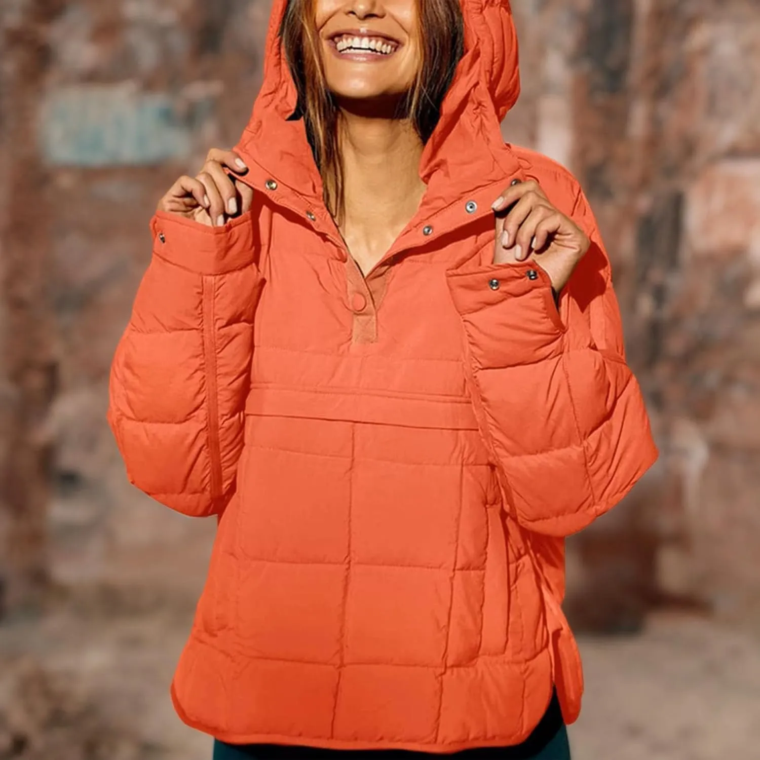 Womens Oversized Puffer Jacket Long-Sleeve Hooded Puffer Coat Packable Hooded Lightweight Warm Winter Coat Tops