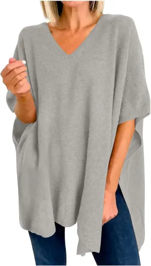 Womens Poncho Sweater Women V Neck Ponchos and Wraps Batwing Sleeveless Shawl Pullover Sweaters Teens Fashion Clothing