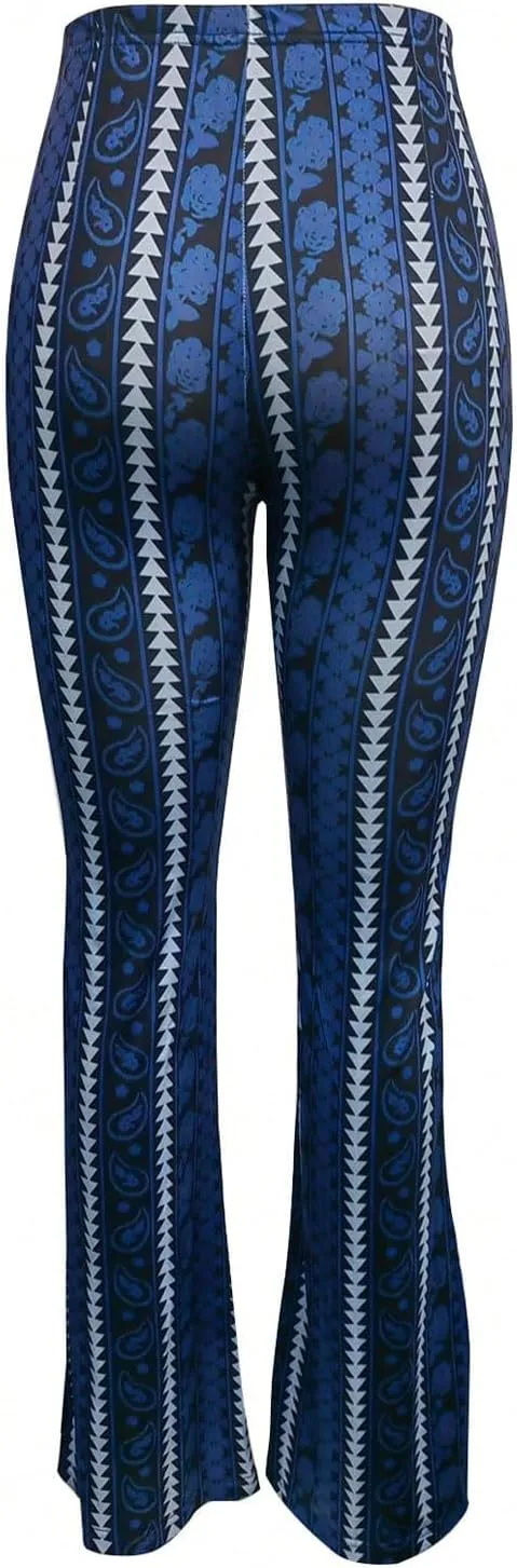 Women's Printed Flare Leggings High Waisted Tummy Control Yoga Pants Casual Long Lounge Bell Bottoms
