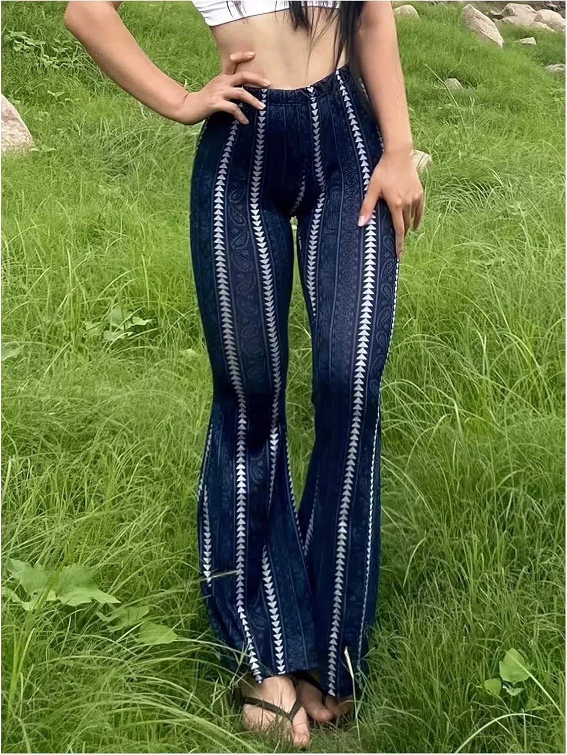Women's Printed Flare Leggings High Waisted Tummy Control Yoga Pants Casual Long Lounge Bell Bottoms