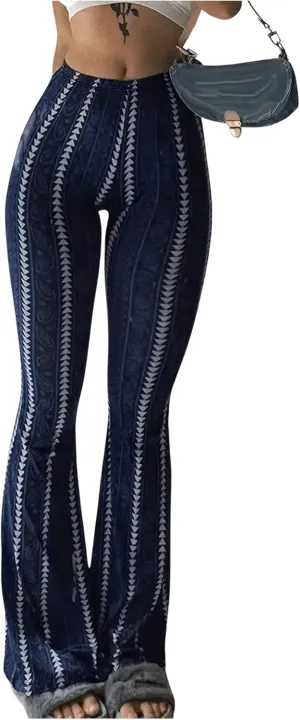 Women's Printed Flare Leggings High Waisted Tummy Control Yoga Pants Casual Long Lounge Bell Bottoms
