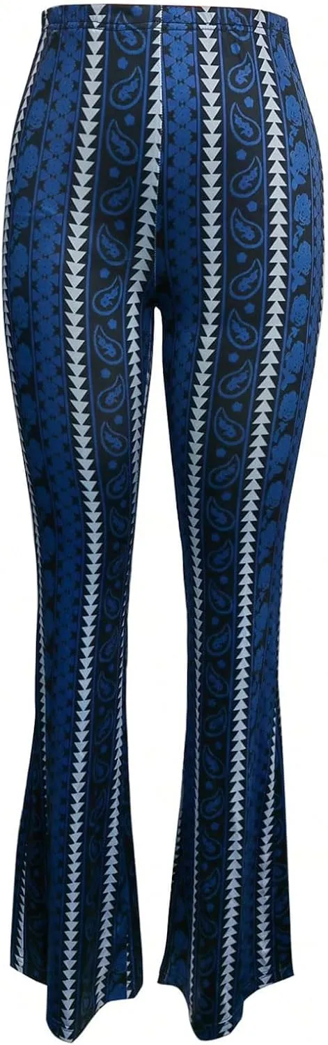 Women's Printed Flare Leggings High Waisted Tummy Control Yoga Pants Casual Long Lounge Bell Bottoms