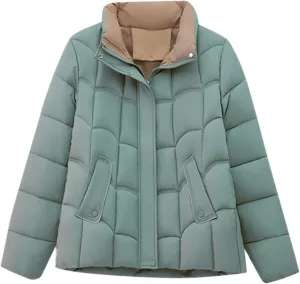 Women's Puffer Jackets Warm Winter Down Jackets Hood Zipped with Pockets Cropped Ladies Quilted Coats