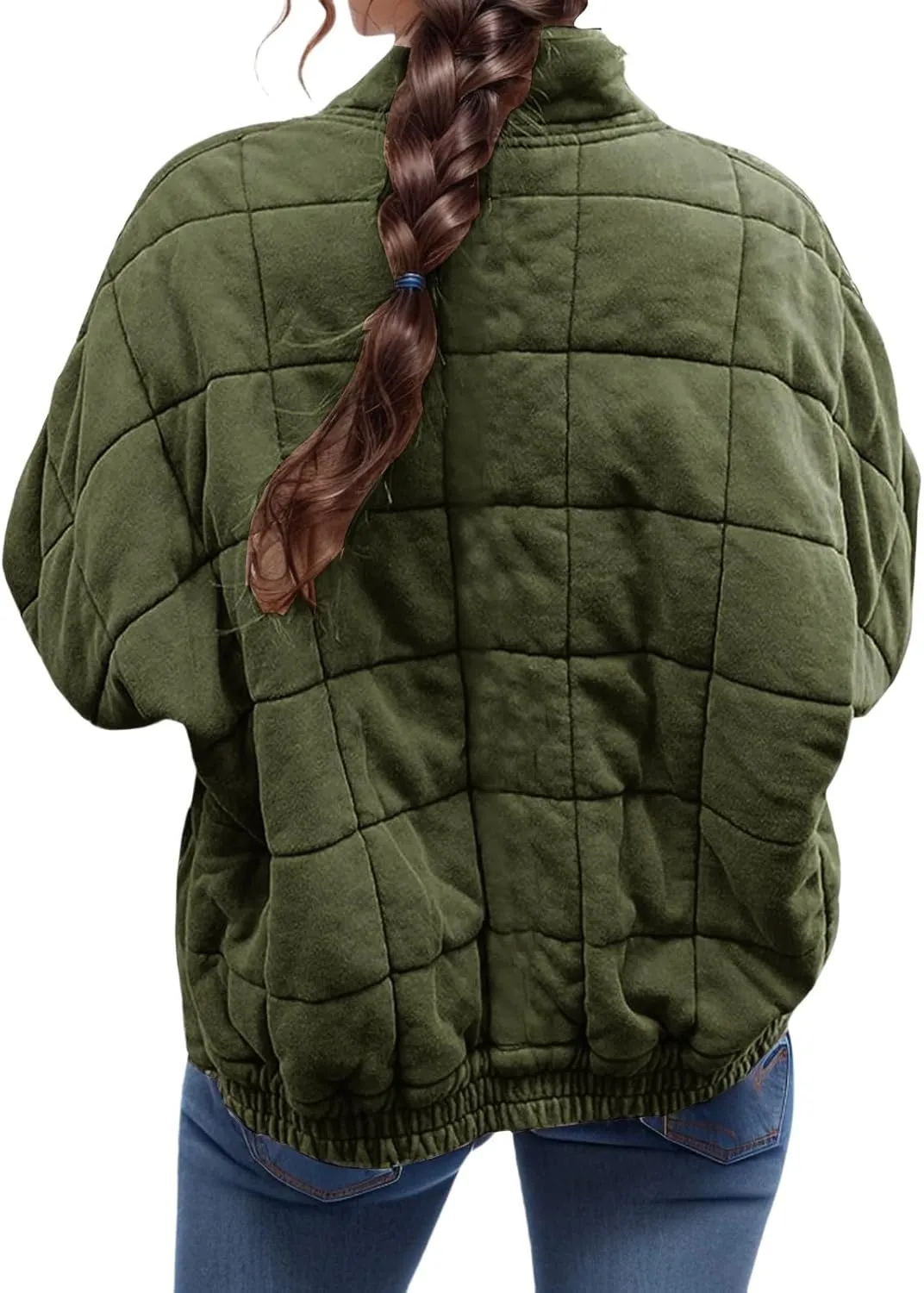 Womens Quilted Jackets Zip Up Puffer Jackets Lightweight Down Coats Casual Long Sleeve Winter Coats with Pockets