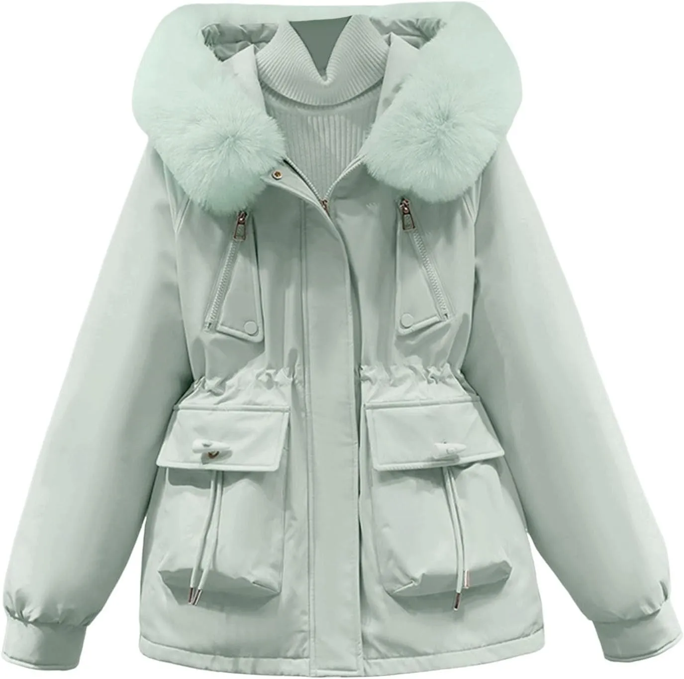 Women's Regular Fit Winter Cotton Jackets With Zipper Pockets Long Sleeve Full Zip Thickened Hooded Sweatshirt Coats