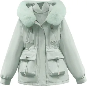 Women's Regular Fit Winter Cotton Jackets With Zipper Pockets Long Sleeve Full Zip Thickened Hooded Sweatshirt Coats