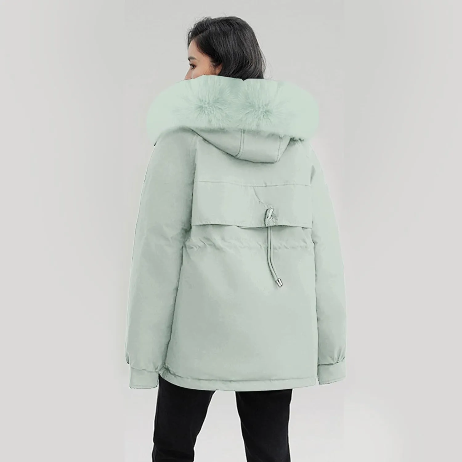 Women's Regular Fit Winter Cotton Jackets With Zipper Pockets Long Sleeve Full Zip Thickened Hooded Sweatshirt Coats