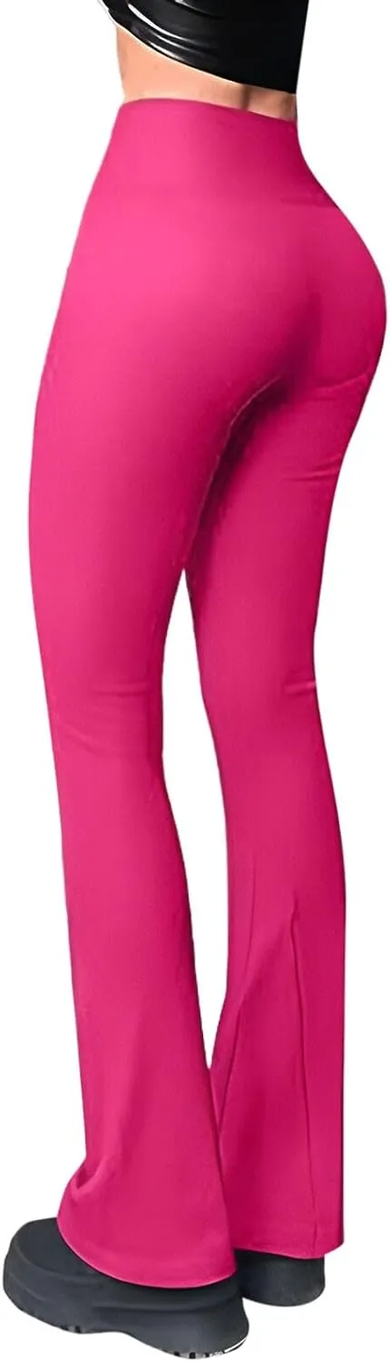 Women's Ribbed Yoga Pants Seamless Workout High Waisted Bell Bottoms Flare Leggings Tummy Control Athletic Yoga Leggings