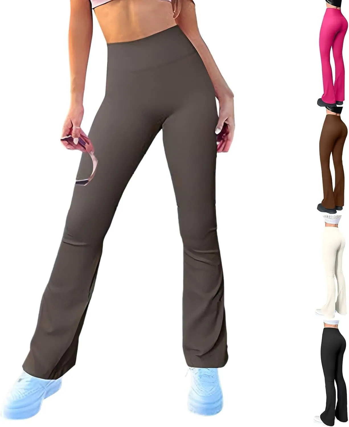 Women's Ribbed Yoga Pants Seamless Workout High Waisted Bell Bottoms Flare Leggings Tummy Control Athletic Yoga Leggings