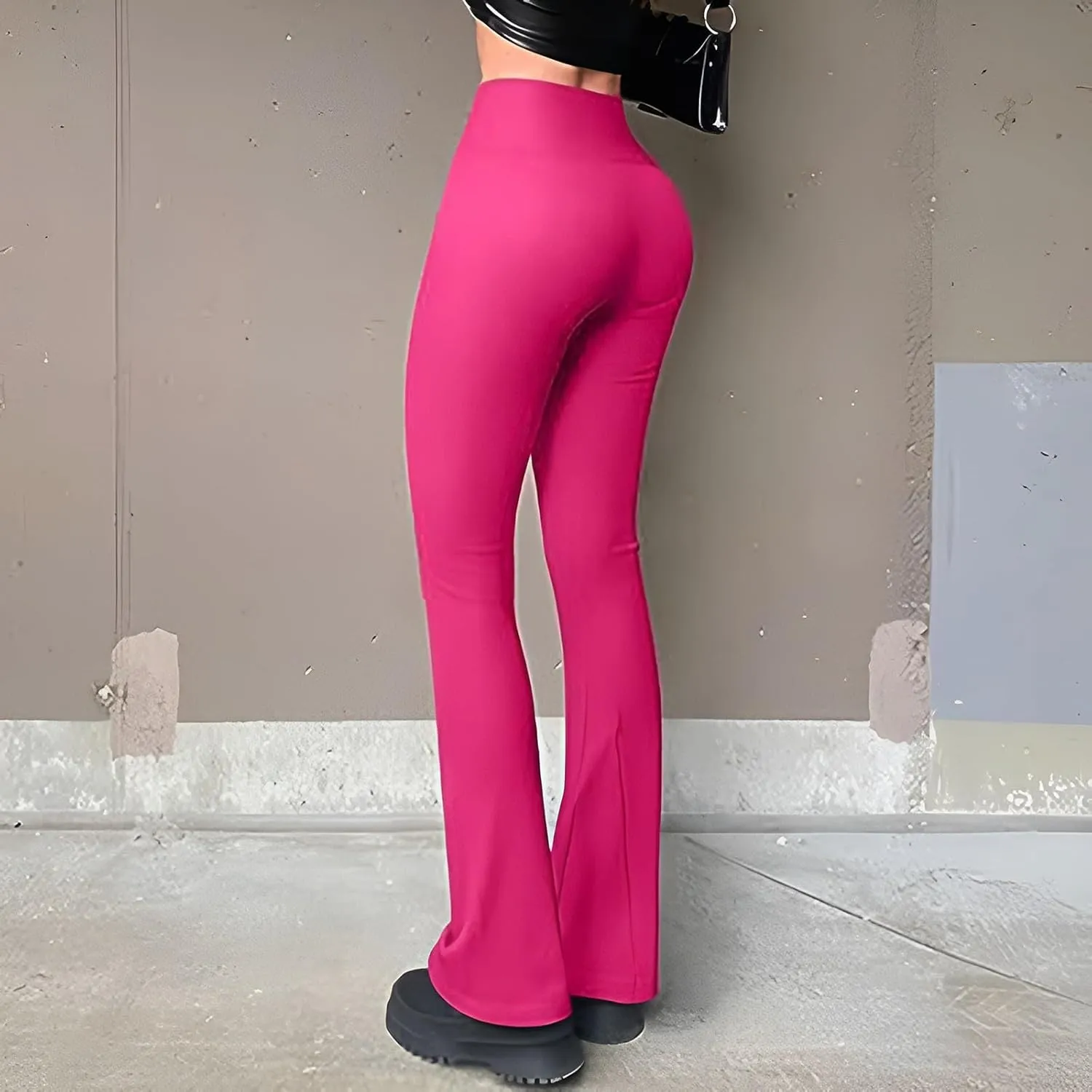 Women's Ribbed Yoga Pants Seamless Workout High Waisted Bell Bottoms Flare Leggings Tummy Control Athletic Yoga Leggings