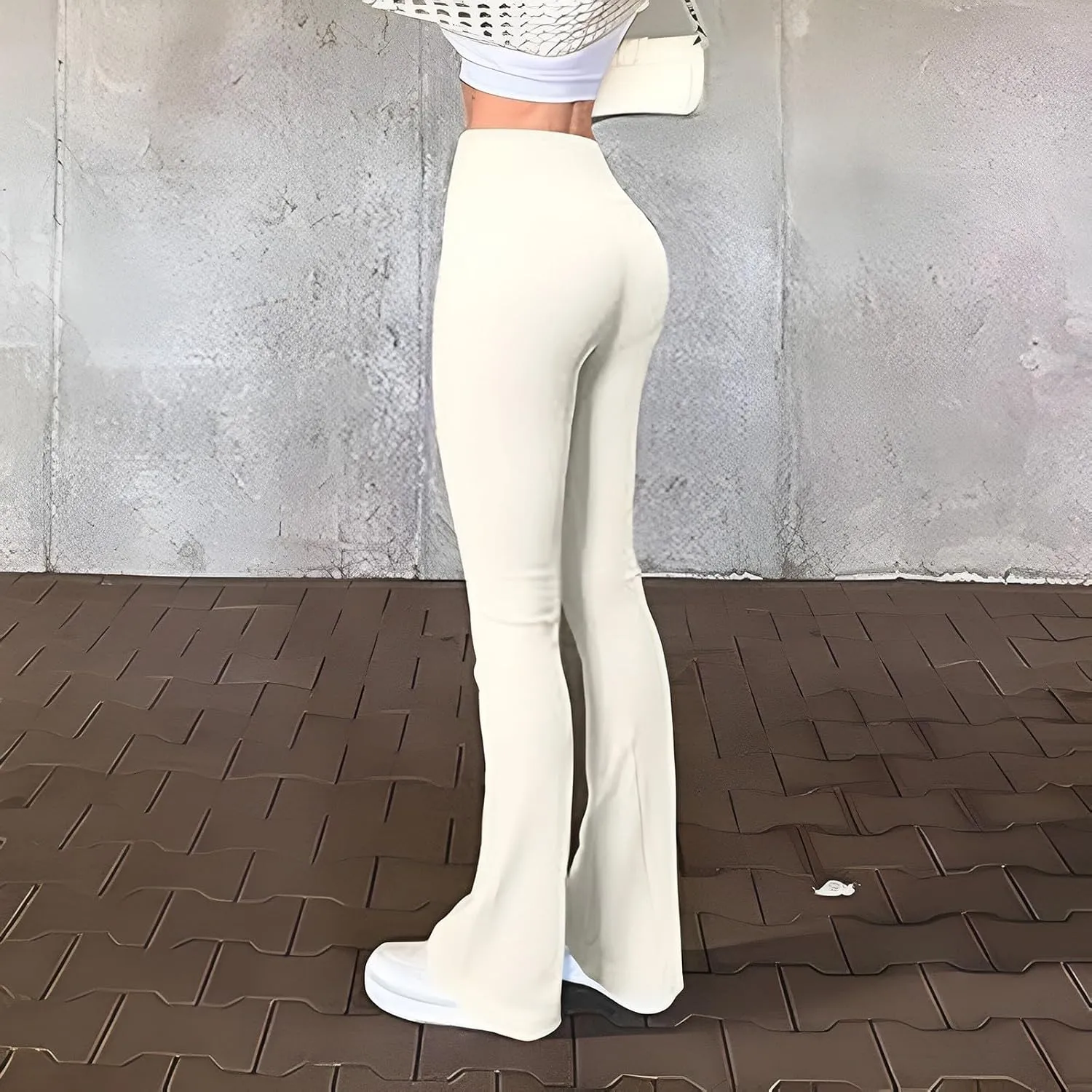 Women's Ribbed Yoga Pants Seamless Workout High Waisted Bell Bottoms Flare Leggings Tummy Control Athletic Yoga Leggings