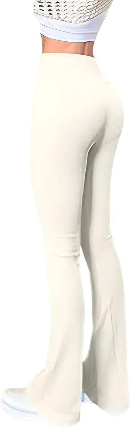 Women's Ribbed Yoga Pants Seamless Workout High Waisted Bell Bottoms Flare Leggings Tummy Control Athletic Yoga Leggings