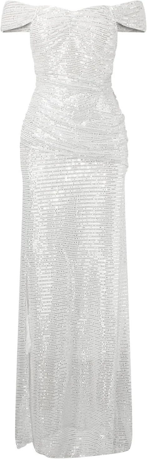Womens Sexy Party Maxi Dress Short Sleeve Off Shoulder Wrap Side Split Bodycon Evening Cocktail Long Dresses