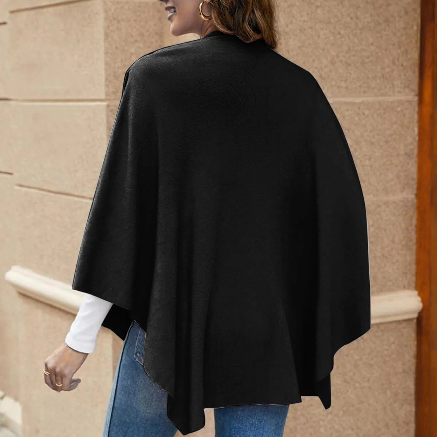 Women's Shawl Wrap Poncho Cape Dressy Solid Open Front Cardigan Shawls Fall Winter Elegant Knit Warm Sweater Cape