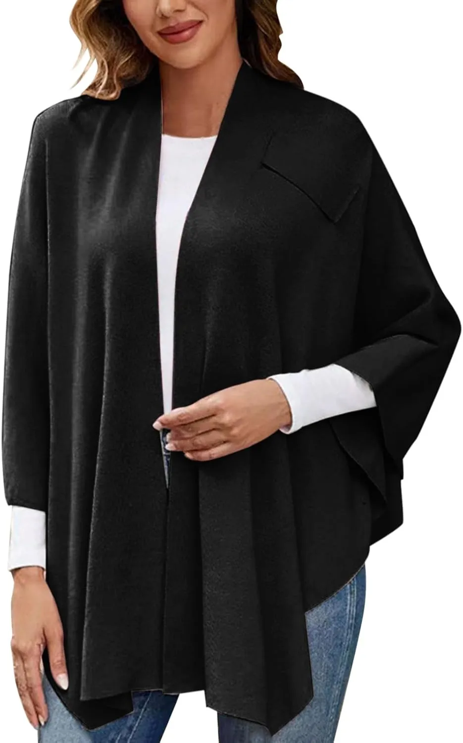Women's Shawl Wrap Poncho Cape Dressy Solid Open Front Cardigan Shawls Fall Winter Elegant Knit Warm Sweater Cape