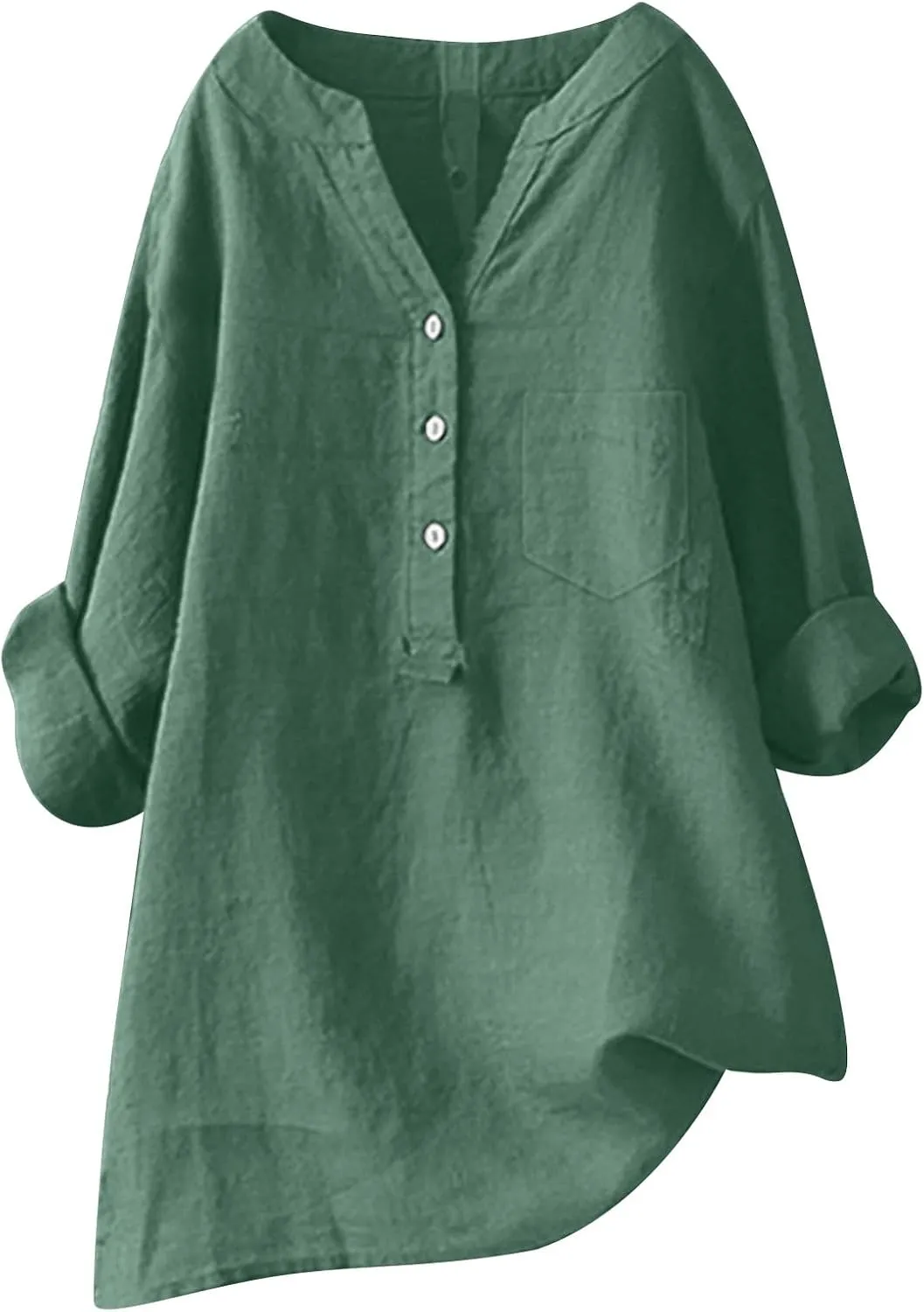 Women's Short Sleeve Cotton Linen Shirt Casual V Neck Trendy T Shirt Collared Button Down Loose Summer Tops