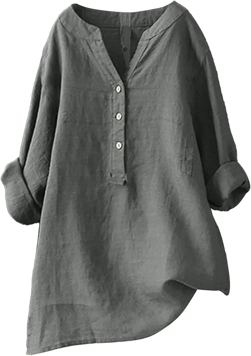 Womens Short Sleeve Linen Shirt Casual Crew Neck Dressy T-Shirt Plain Solid Loose Summer Tee Top